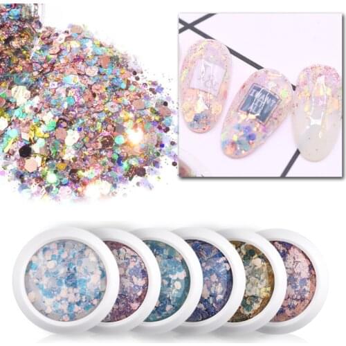 8 Boxes/Set Nail Glitter 3D Mermaid Sequins Flakes Hexagon Spangles Slices Paillette Mixed Nail Art Decorations