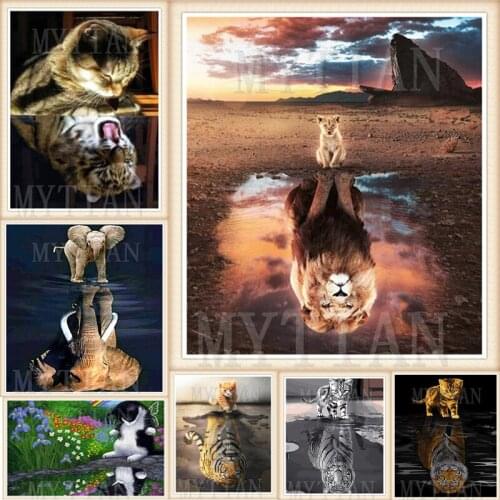 Diamond Embroidery Animal Elephant Diamond Painting Reflection 5D DIY Diamond Mosaic Cartoon Full square/round Gift Home Decor