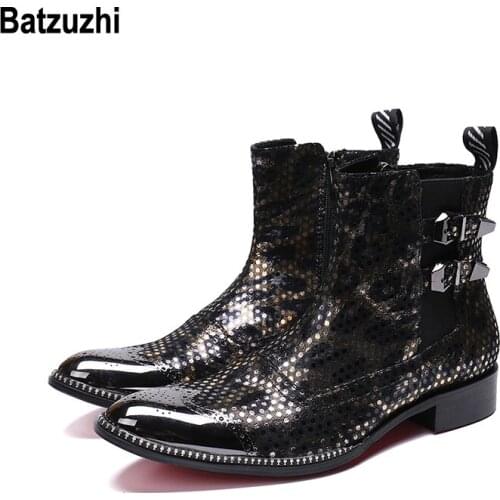 Batzuzhi Brand Western Men Boots Pointed Metal Tip Cowboy Motorcycle Boots Men Winter Handsome Party Botas Men zapatos de hombre