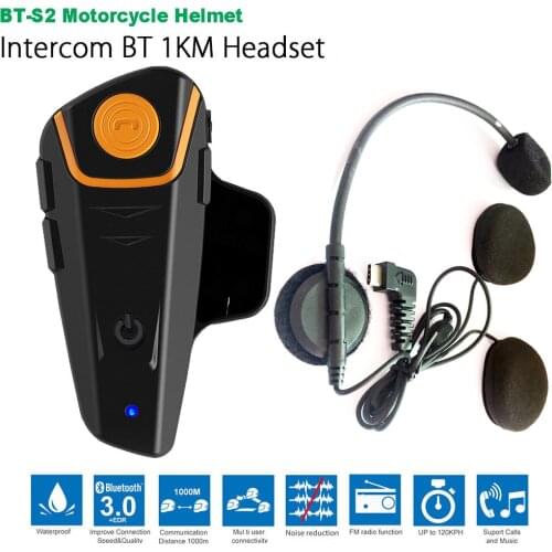 Waterproof BT-S2 Multi BT Interphone 1000M Motorcycle Bluetooth Helmet Intercom Intercomunicador Moto Interfones Headset FM MP3