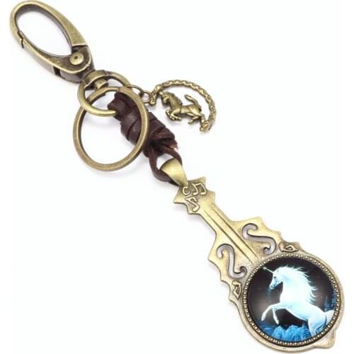 2021 High-quality Alloy Unicorn Picture Keychain Exquisite Guitar Shape Keychain Glass Buckle Unique Style Personality Ornaments