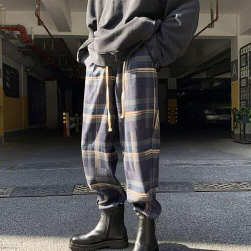 Oversize Pants New Plaid Pants Loose Harajuku Port Style Drawstring Trousers Vintage Dropshipping Streetwear Trousers Size