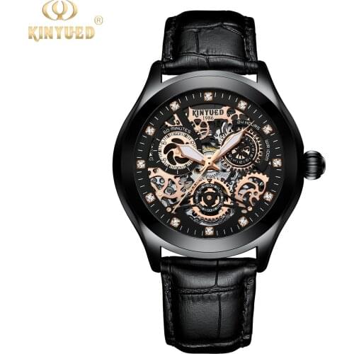 KINYUEDTop Brand Hollow out diamond watch Automatic Mechanical watch Waterproof watch Luminous Clocks Mens Watches J062