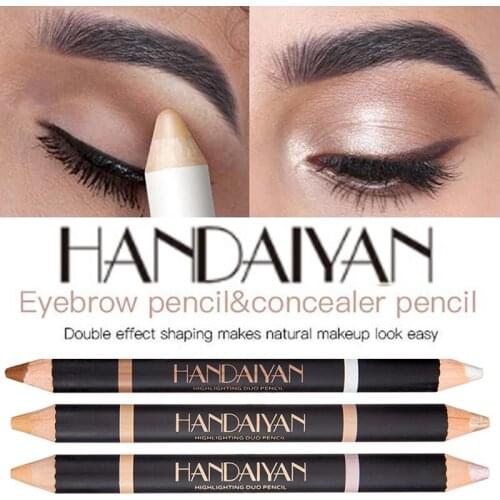 HANDAIYAN Double-end Highlighting Duo Pencil Brow Highlighter Pencil Matte and Shimmer Eyebrow Contouring Concealer Pen