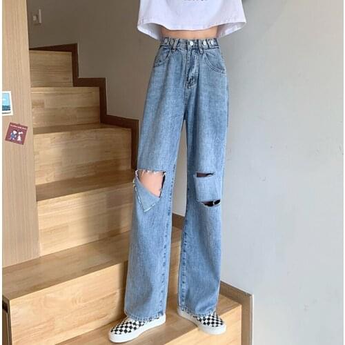 High Waisted Jeans Pants Womens Denim Trousers for Women Wide Leg Pants Korean Style Hole Trousers Female Ropa Mujer TN2896