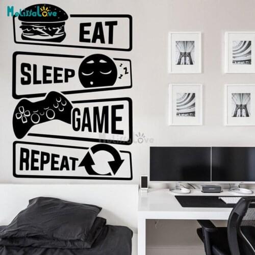 Eat Sleep Game Repeat Gaming Room Playroom Decal Boy Gift Decor Removable Vinyl Wall Sticker BD423