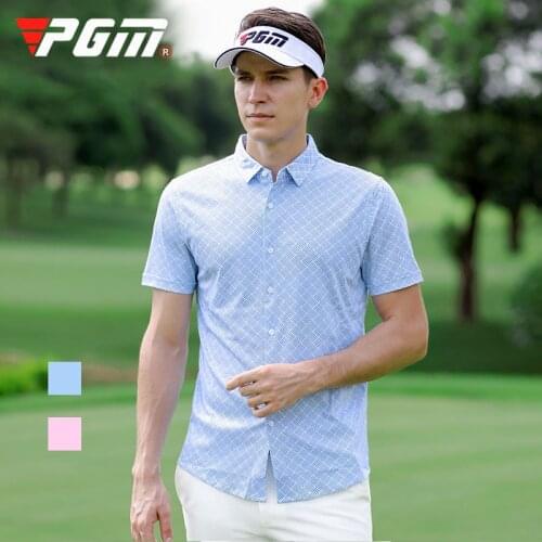 2020 PGM New Summer Golf Apparel Mens Short Sleeve T-Shirt Casual Cotton Top plaid Golf Shirt breathable Quick Dry Sportswear