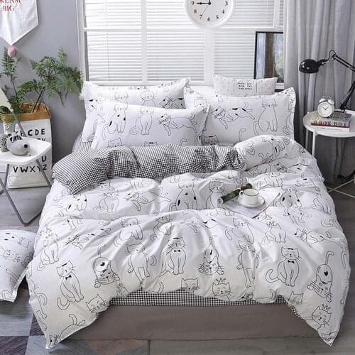 Cute Pet Cats Duvet Cover Set Stick Figure Abstract White Black For Kids Single King Size Cartoon Animal Quilts Home Bed Clothes