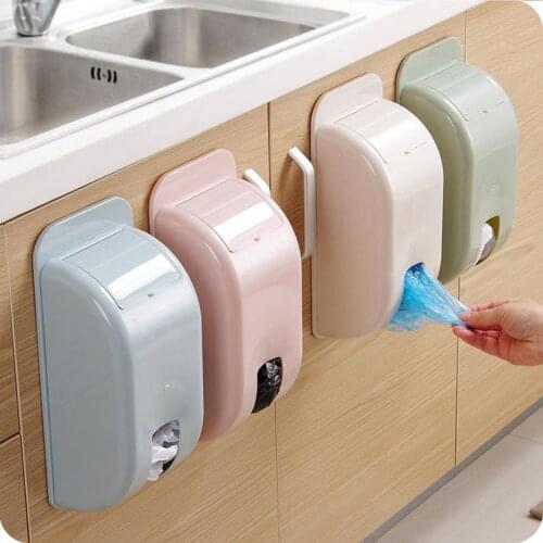 Kitchen Garbage Bag Holder Candy Color Plastic Self-Adhesive Wall-mounted Garbage Bag Storage Box Container