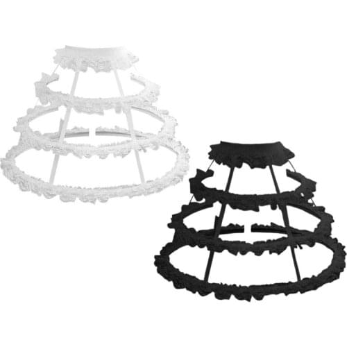 Lolita 3 Hoop Hollow Cage Petticoat Steel Boned Ruffles Lace Wedding Underskirt
