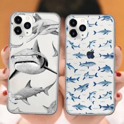 Cute cartoon shark animal Pink blue Phone Case Transparent soft For iphone 5 5s 5c se 6 6s 7 8 11 12 plus mini x xs xr pro max