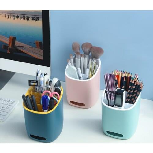 Multi-function Plastic PP Desk Pen Holder Pencil Makeup Storage Box 3 Grid Desktop Organizer Stand Case School Office Stationery