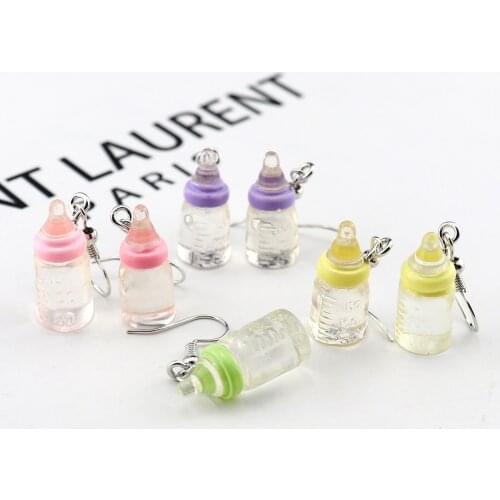 Fashion Korean Cute Lovely Handmade Transparent Baby Milk bottle Unusual Dangle Earrings For Women Lady Summer Party Jewelry