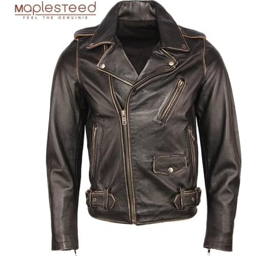 Vintage Motorcycle Jacket Men Leather Jackets Thick 100% Cowhide Genuine Leather Coat Winter Biker Jacket Moto Clothing M456