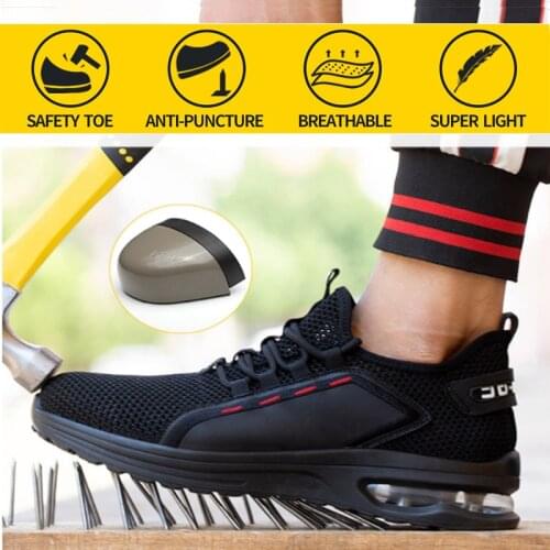Men Work Safety Shoes Steel Toe Head Puncture-Proof Anti-Stabbing Wearable Breathable Light Soft