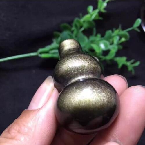 Natural crystal three-dimensional double gold eye gourd pendant gold obsidian gourd pendant crystal jewelry popular