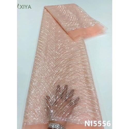 New Design Sequence Lace High Quality African Lace Fabric Sequin Lace Fabric for Party Wedding French Mesh Tulle Lace NI5556