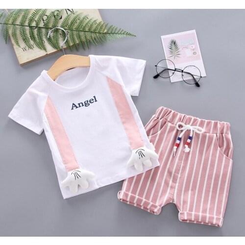Baby Girls Clothes Summer 2020 Angel Short Sleeved T-shirts + Striped Shorts Infant Outfit Kids Bebes Jogging Suits Tracksuits