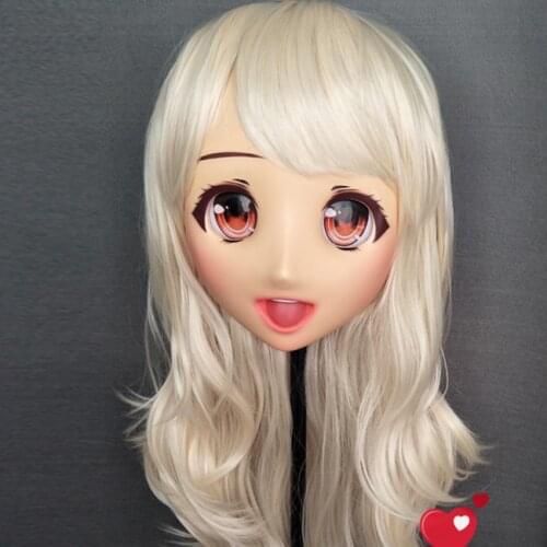Ouzha-05)Japan Anime Kigurumi Masks Cosplay Kigurumi Cartoon Character Role Play Half Head Lolita Doll Mask With Eyes And Wig