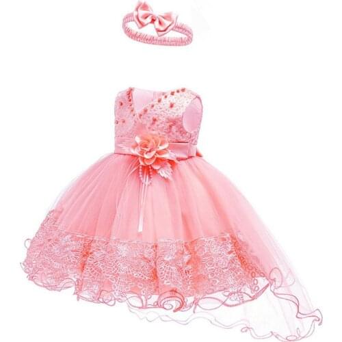 Baby Girls Birthday Princess Tutu Dress For Toddler 1-2 year Infant Kids Party Girl Dresses Clothes Baptism Vestidos + Headband