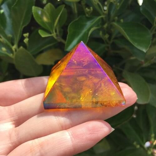 40mm plating Natural Titanium coating Quartz Crystal Healing pyramid aura angel