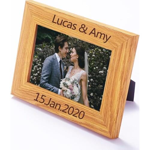 Custom Photo Engraved Wood Picture Frame Personalized Text Word Natural Wooden Photo Frame Wedding Accessories For Family Gifts