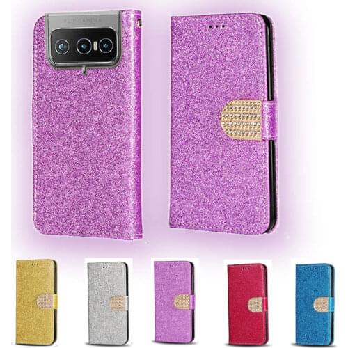 Luxury Glitter Diamond Flip Leather Wallet Phone Case For Asus Zenfone 8 Flip ZS672KS Phone stand function cover with card slot