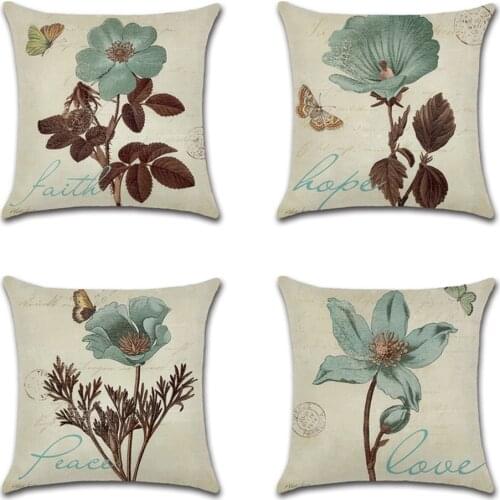 Hand drawn Vintage Oil Painting Flowers Cushion Cover European Retro Floral Butterfly Cushion Cover Linen Love Faith Pillow Case