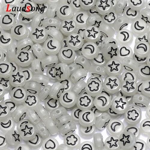 Mixed Flower Star Moon Heart Spacer Luminous Beads 7mm Round Flat Glow In The Dark Acrylic Beads For Jewelry Making Diy Bracelet