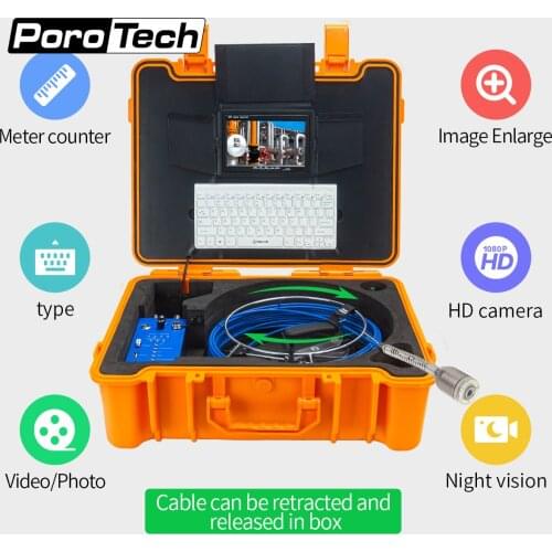 Meter Counter Endoscope Borescope System HD 1080P Waterproof Pipeline Pipe Camera H1A Drain Sewer Cam with 50mm Diameter Lens