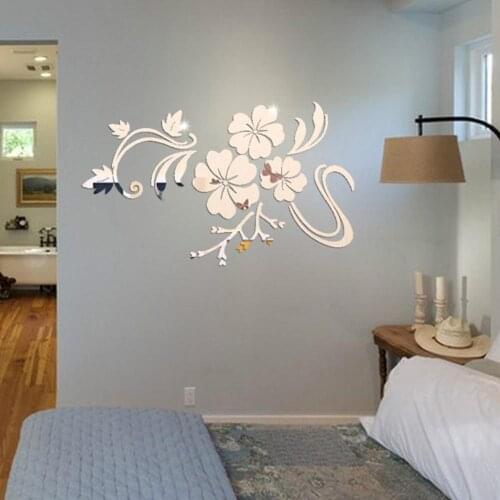 3D Mirror Effect Flower Removable Wall Sticker TV Background Living Room Decal 3D Wall Stickers Wallpaper Home Decor