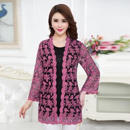 Br summer Women casual retro lace shawl jacket sun protection clothing woman embroidery long loose jacket cardigan jacket