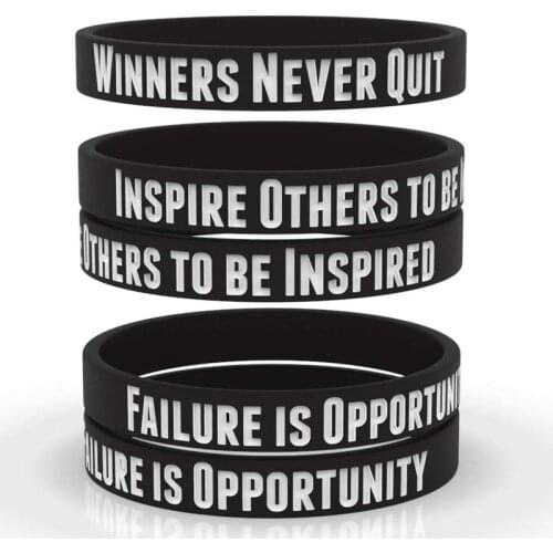 300pcs Inspirational Quote WINNERS NEVER QUIT Silicone Bracelets Rubber Wristbands Free Shipping by DHL