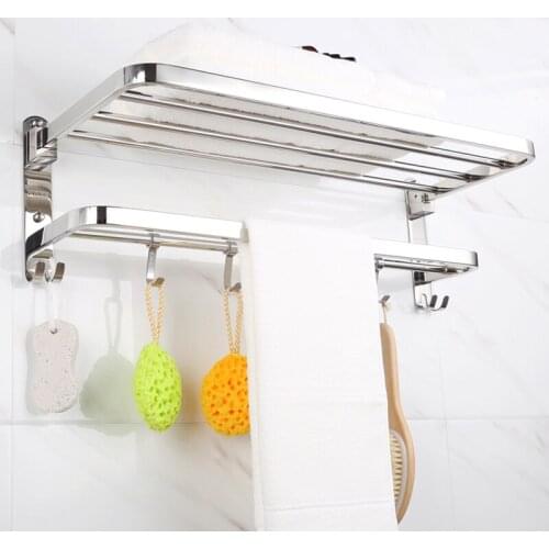 Folding Movable Bath Towel Shelf Stainless Steel Polished Bathroom Towel Rack Towel Holder Stainless steel 304
