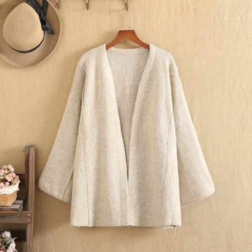 Plus Size Sweater Coat For Women Large Size Cardigan Fat Lady Autumn Winter Looser Long Sleeve Wide Sleeves V-Neck Solid Color