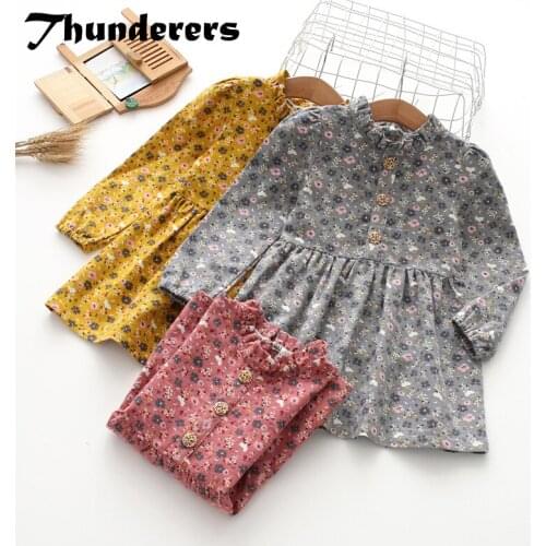 Thunderers Spring Autumn Printed Floral Kids Princess Dress For Girls Long Sleeve Girl Party Dress Casual Children Clothes 3Y-7Y