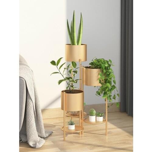Three-layer Integrated Flower Stand Wrought Iron Multi-layer Floor-standing Plant Rack Foldable Storage Four-color Optional