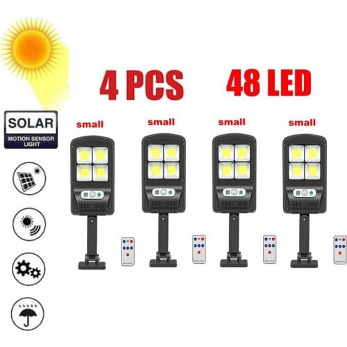 4pcs remote 48-128 Solar Light Three Modes Black White Waterproof Outdoor Garden Wall Fence Lamp Mounting Pole Or N floodlight