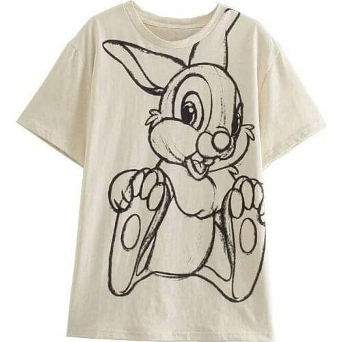 Disney Cartoon Cartoons Rabbit Shirts for Women Print Round Neck Short-sleeved Women Fashion Clothing Graphic T-Shirts Harajuku
