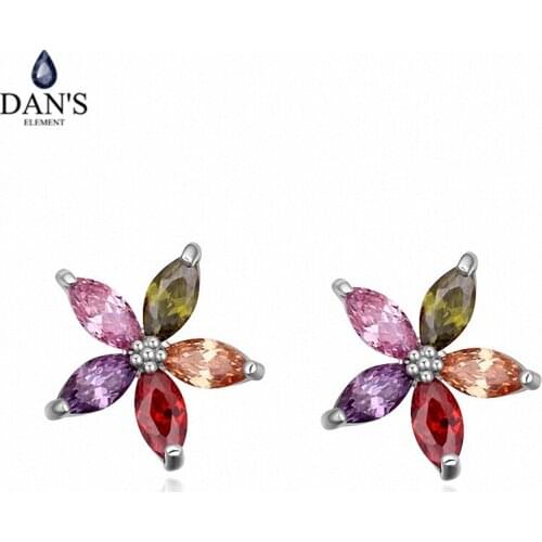 DANS ELEMENT New Sales AAA Zirconia Micro Inlays White Gold Color Flower Earrings For Women Valentines Gift 109030multicolour