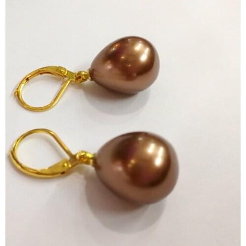 12x16mm women Jewelry classic Earring Coffee Brown water drop beads natural South Sea shell pearl dangle gold color hook Earring