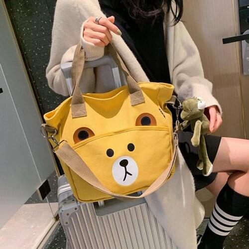 2021 Ladies Handbags Cartoon Bear Print Cloth Canvas Tote Bag Cotton Shopping Travel Women Eco Reusable Shoulder Bags