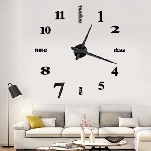 3D Frameless Large Wall Clock Modern Mute Mirror Surface Decorative Wall Clock DIY Room Home Office Decorations
