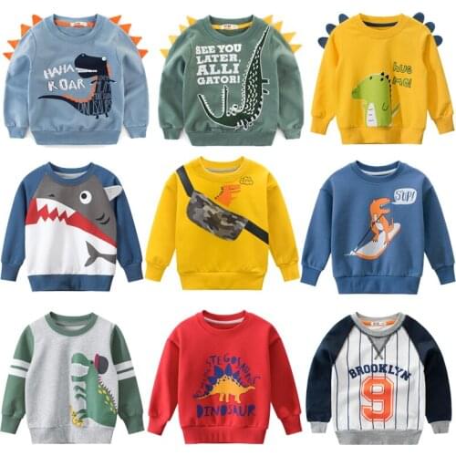 Childrens cartoon Cotton Long Sleeve T-Shirt boys and girls childrens Dinosaur shirt childrens autumn pure cotton sweatshirt