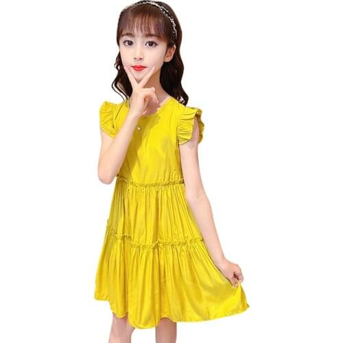 Kids Dresses For Girls Solid Color Girl Party Dress Ruffles Dress For Children Summer Childrens Clothing 6 8 10 12 14