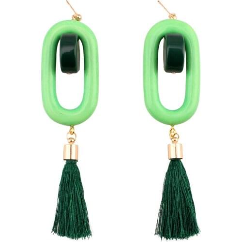 Long Tassel Pendant Earrings Dangle Oval Shape Acrylic Bead Drop Earrings for Women Design Statement Earrings Wholesale New