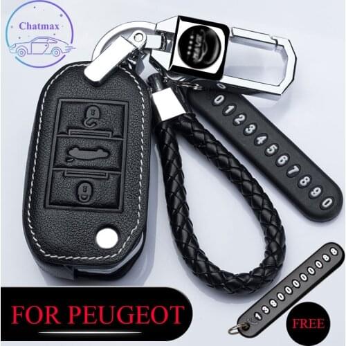 For Peugeot 308 408 508 301 307 3008 4008 5008 Car Key Bag Genuine Leather Case Fob Cover Red Black Holder Interior Accessory