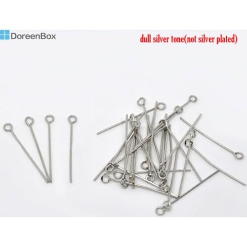 Doreen Box Lovely 450PCs Silver Color Eye Pins 30x0.7mm(21 gauge) (B01734)