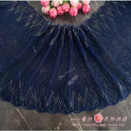 1 Meter 21CM Width Elastic Stretch Lace Trim Handmade Hair Decoration Lace Trimmings Wedding Soft Jacquard Blue Lace Trim