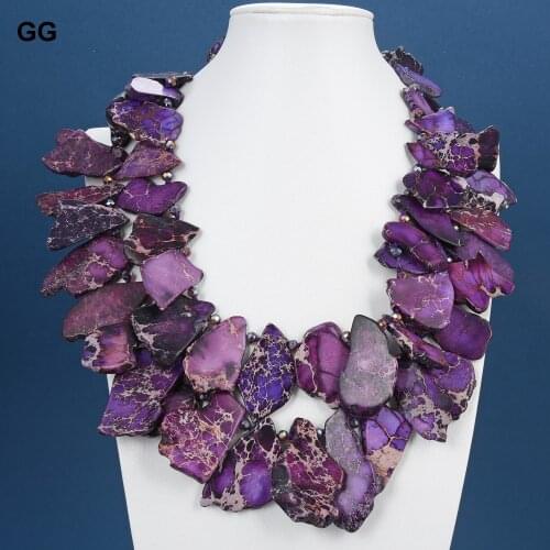 GuaiGuai Jewelry 22'' 2 Rows Natural Purple Sea Sediment Imperial Jaspers Crystal Necklace For Women